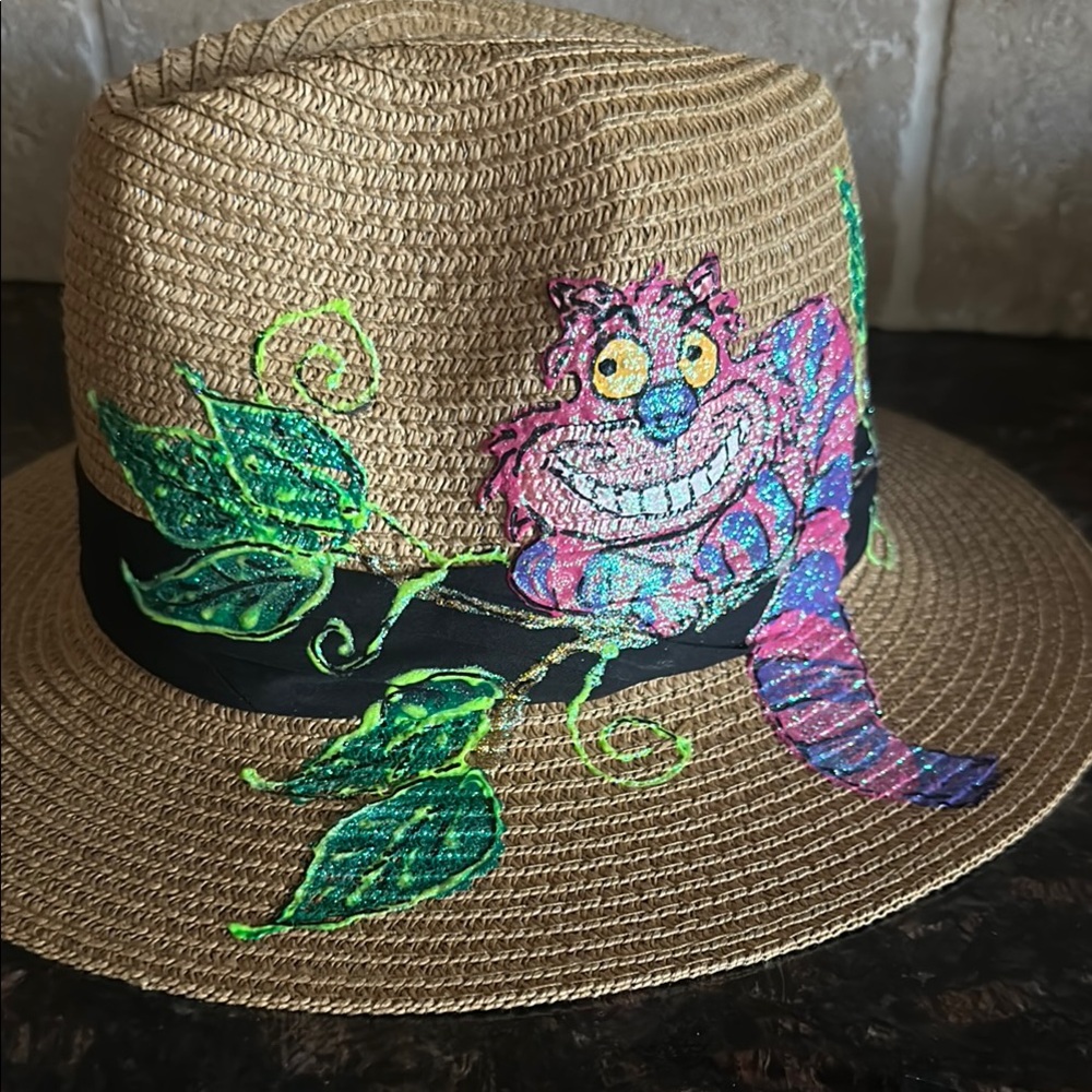 Disney Cheshire Cat Straw Hat hand painted